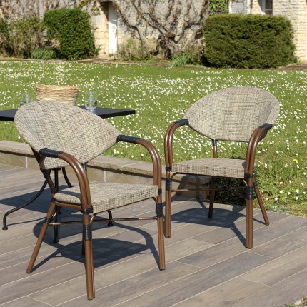 Lot 2 chaises jardin bistrot acier textilène taupe