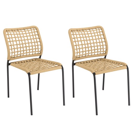 VIANNEY Set of 2 Beige Woven Rope Garden Chairs - Trendy Outdoor Furniture