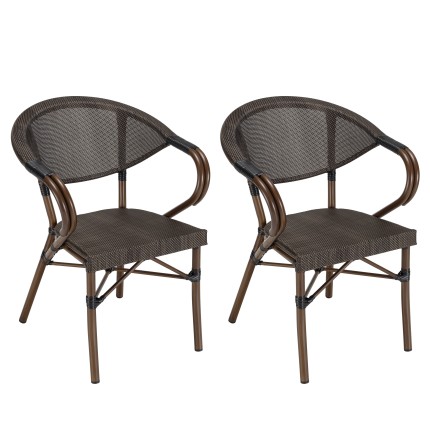 VIANNEY Set of 2 Brown Steel Bistro Garden Chairs