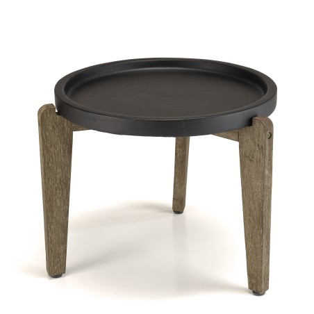 HECTOR Side Table 55x52cm - Black Concrete Top with Acacia Legs