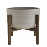 HECTOR Round Concrete Flower Pot on Brown Acacia Legs