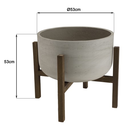 HECTOR Round Concrete Flower Pot on Brown Acacia Legs