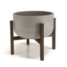 HECTOR Round Concrete Flower Pot on Brown Acacia Legs