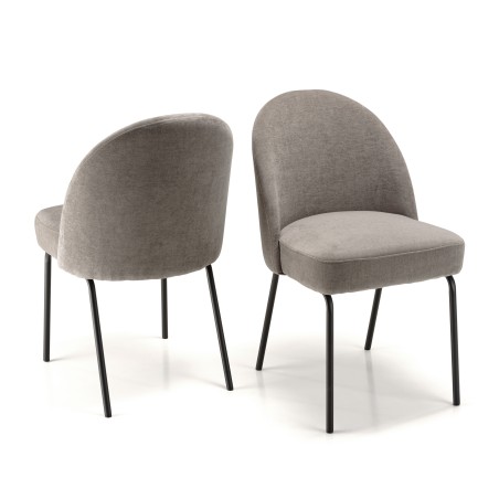 ULYSSE Set of 2 Chairs - Linen-Coloured Fabric with Black Steel Legs