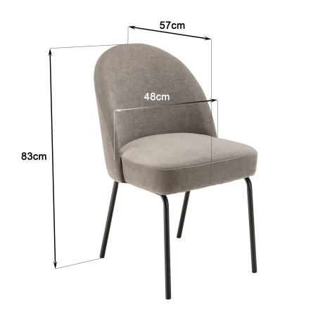 ULYSSE Set of 2 Chairs - Linen-Coloured Fabric with Black Steel Legs