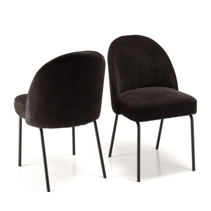ULYSSE Set of 2 Chairs - Black Fabric & Steel Legs