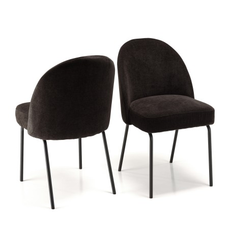 Lot de 2 chaises ULYSSE - Tissu noir et acier noir