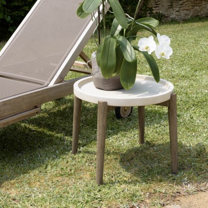 Table d'appoint HECTOR ronde 50x50cm béton beige acacia