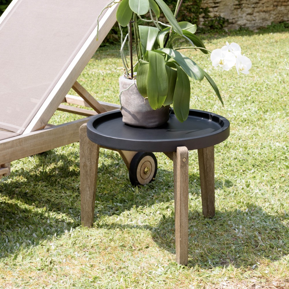 HECTOR Side Table 55x52cm - Black Concrete Top with Acacia Legs HECTOR Side Table 55x52cm - Black Concrete Top with Acacia Legs