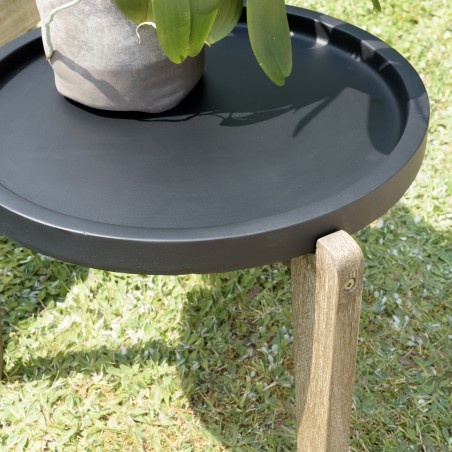 HECTOR Side Table 55x52cm - Black Concrete Top with Acacia Legs