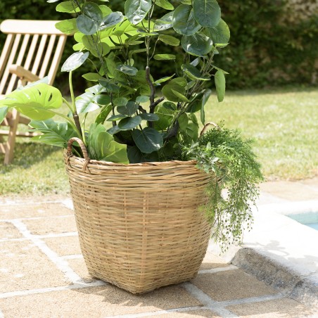 HECTOR Round Flower Pot 60x60cm Natural Bamboo with Handles