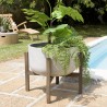 HECTOR Round Concrete Flower Pot on Brown Acacia Legs