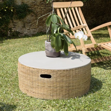 Table basse ronde HECTOR en béton et bambou