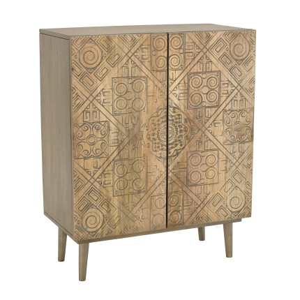 ISA - Mango Wood Buffet with Ethnic Patterns - 2 Doors - Distressed Look