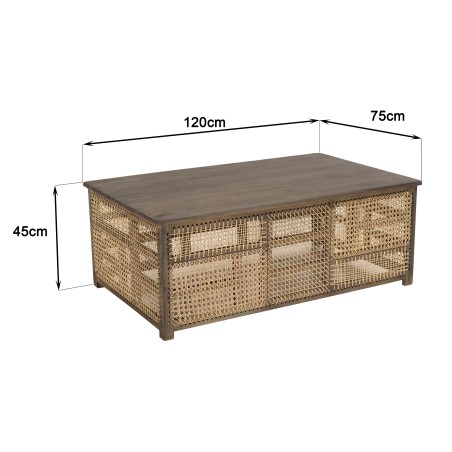 ISA Dark Mango Wood Coffee Table with Natural Cane Patchwork