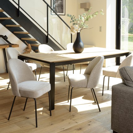 Lot de 2 chaises ULYSSE - Tissu sable et acier noir