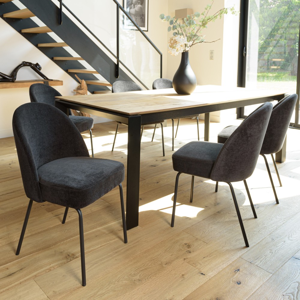 ULYSSE Set of 2 Chairs - Black Fabric & Steel Legs ULYSSE Set of 2 Chairs - Black Fabric & Steel Legs