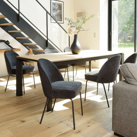 ULYSSE Set of 2 Chairs - Black Fabric & Steel Legs