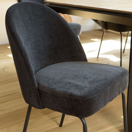 ULYSSE Set of 2 Chairs - Black Fabric & Steel Legs