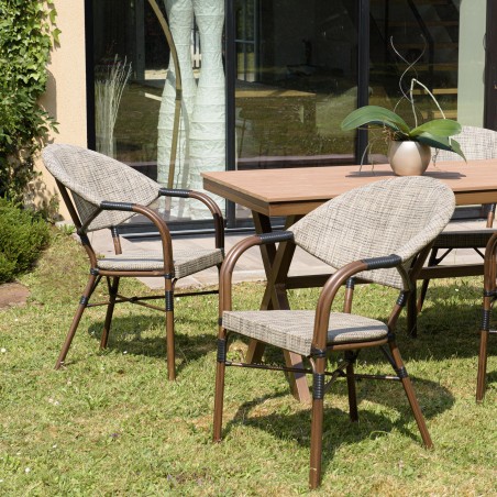 Lot 2 chaises jardin bistrot acier textilène taupe
