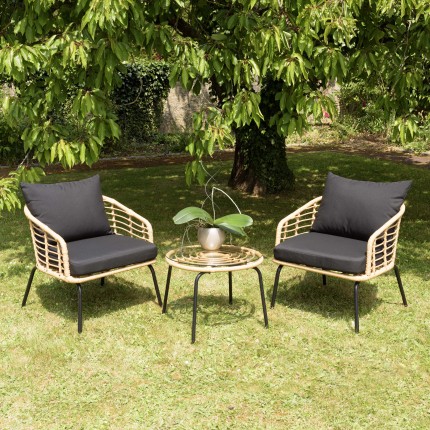Ensemble MALO - Fauteuils rotin synthétique et table basse ronde