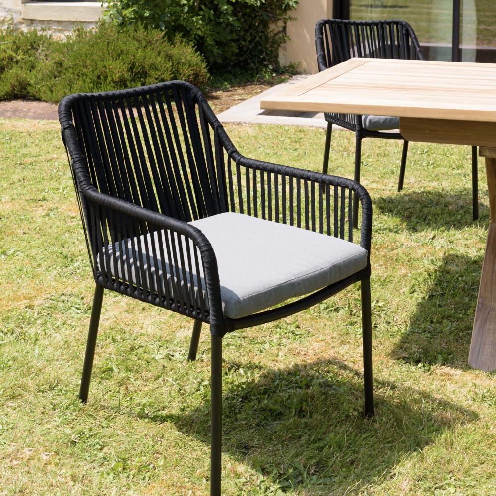 MALO - Set of 2 Black Rope Armchairs with Anthracite Grey Seat Cushions MALO - Set of 2 Black Rope Armchairs with Anthracite Grey Seat Cushions
