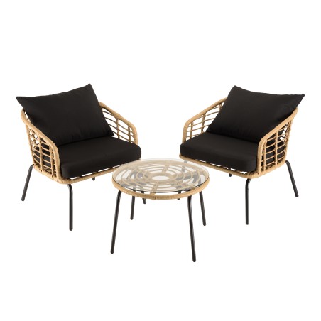 Ensemble MALO - Fauteuils rotin synthétique et table basse ronde