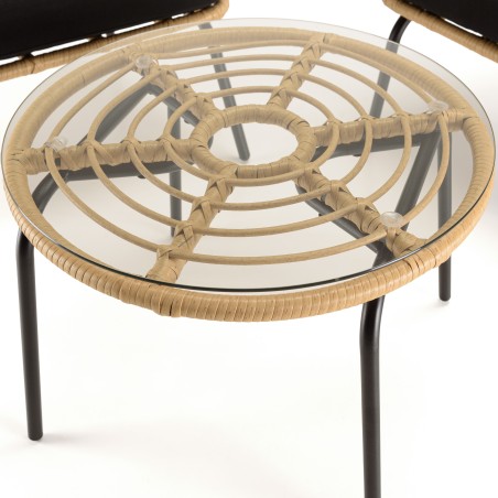 Ensemble MALO - Fauteuils rotin synthétique et table basse ronde