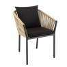MALO - Set of 6 Natural Rope Chairs with Black Cushions