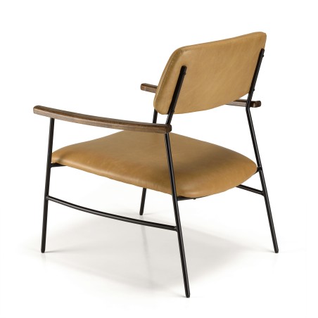 OCTAVE Vintage Leather Armchair - Black Metal Frame