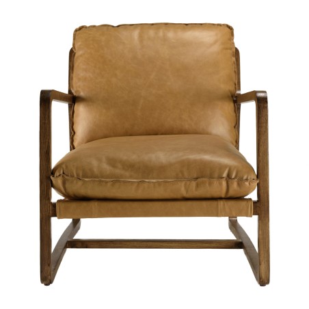 Fauteuil incliné vintage OCTAVE en cuir marron cognac