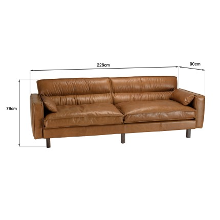 Canapé 3 places vintage en cuir marron camel OCTAVE