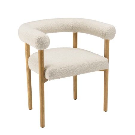 OCTAVE Chair in Ecru Fabric with Rounded Backrest and Wooden Legs