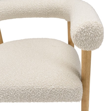 OCTAVE Chair in Ecru Fabric with Rounded Backrest and Wooden Legs