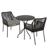 Salon de jardin MALO 2 pers. - Table ronde 70x70cm et 2 fauteuils gris et noirs