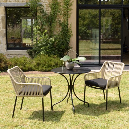 Salon de jardin MALO 2 pers. - Table ronde 70x70cm et 2 fauteuils