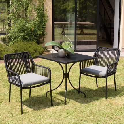 Salon de jardin MALO 2 pers. - Table carrée 70x70cm et 2 fauteuils