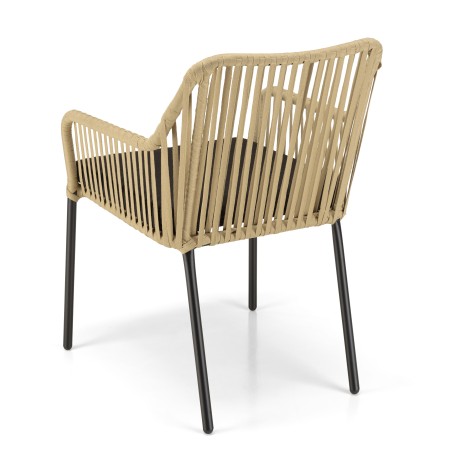 MALO 2-Person Garden Set - Square Table 70x70cm - Beige and Black Armchairs