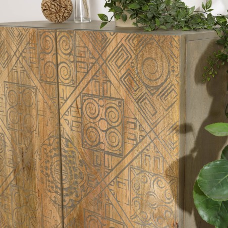 ISA - Mango Wood Buffet with Ethnic Patterns - 2 Doors - Distressed Look