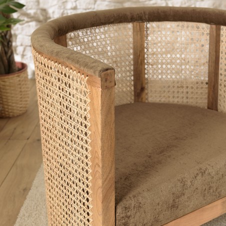ISA - Mango Wood Armchair with Natural Cane Back and Taupe Seat