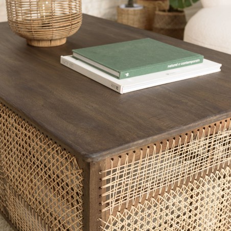 ISA Dark Mango Wood Coffee Table with Natural Cane Patchwork