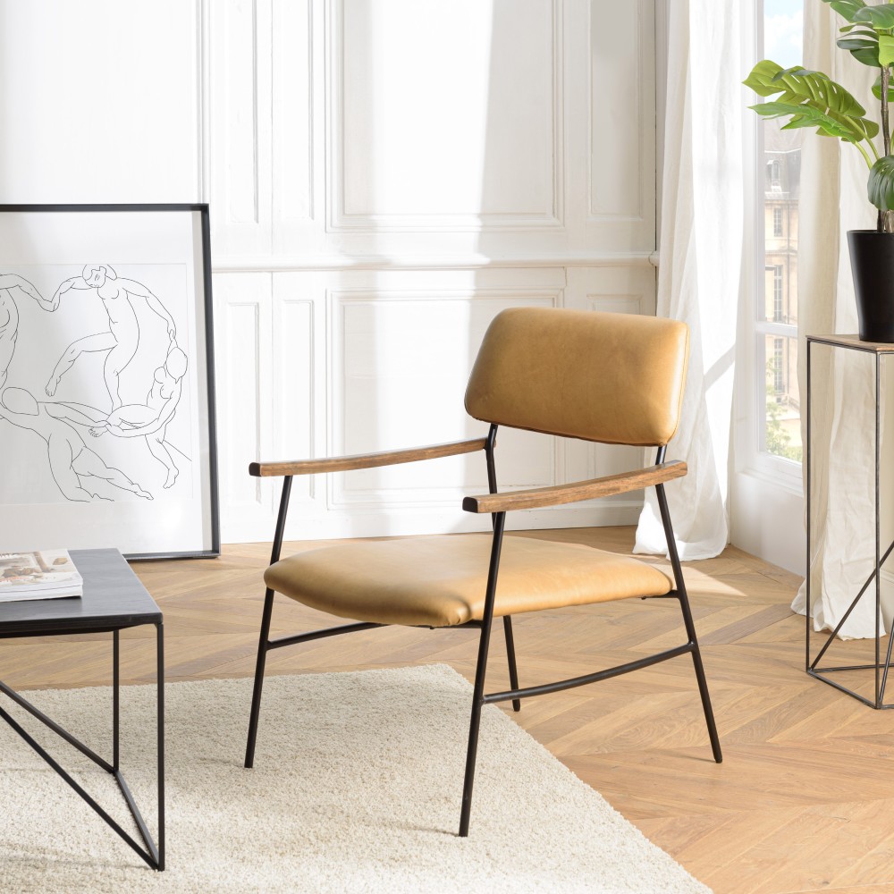 OCTAVE Vintage Leather Armchair - Black Metal Frame OCTAVE Vintage Leather Armchair - Black Metal Frame