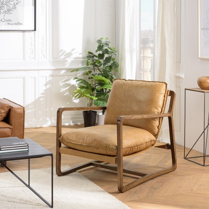 Fauteuil incliné vintage OCTAVE en cuir marron cognac