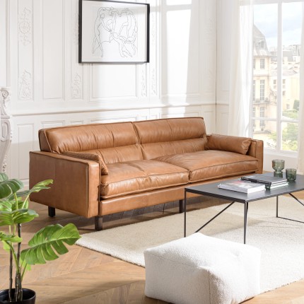 OCTAVE Vintage 3-Seater Sofa in Camel Brown Leather