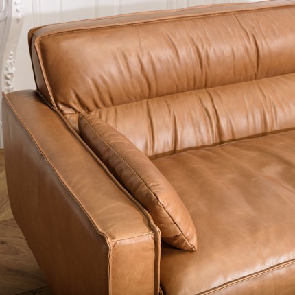 Canapé 3 places vintage en cuir marron camel OCTAVE