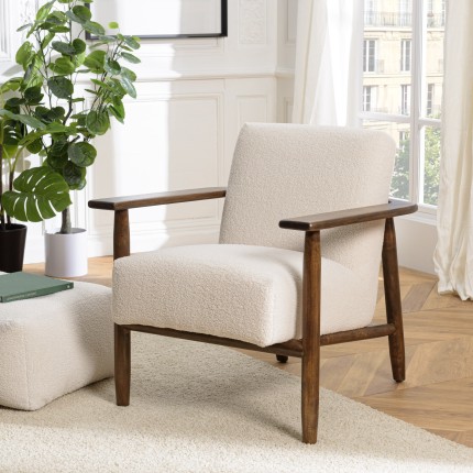 Fauteuil OCTAVE en tissu bouclette écru