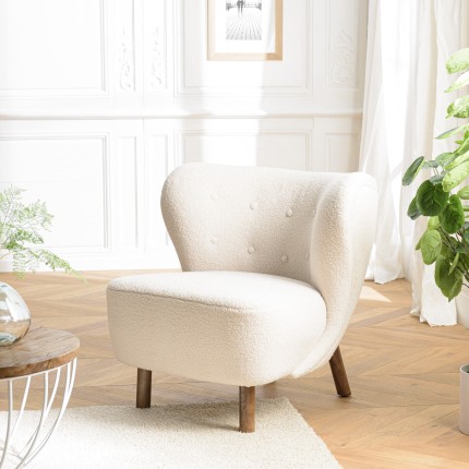 Fauteuil OCTAVE en tissu bouclette écru