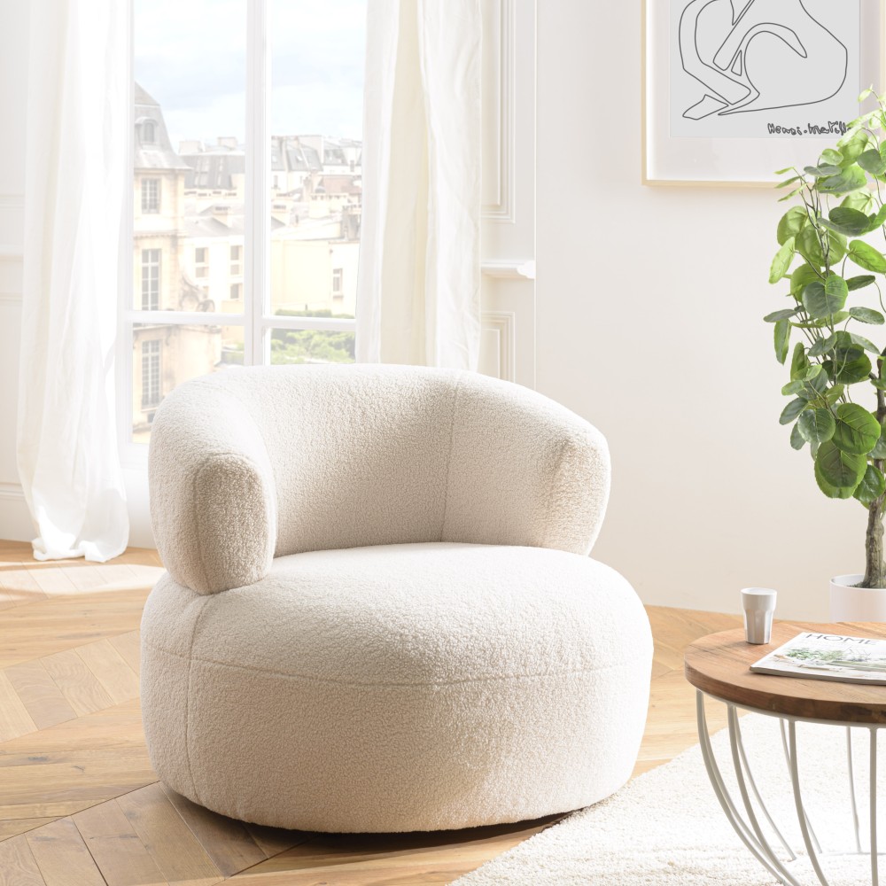 Fauteuil OCTAVE en tissu bouclette écru Fauteuil OCTAVE en tissu bouclette écru