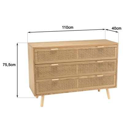 Commode RODRIGO - Bois naturel 3 tiroirs