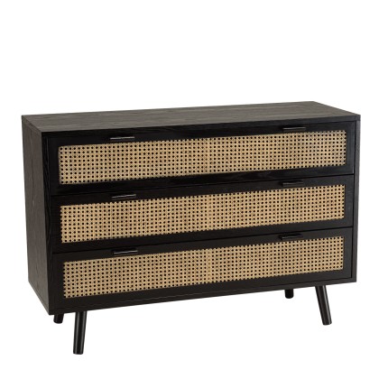 ANGELO Black Chest of Drawers with Natural Cane Finish